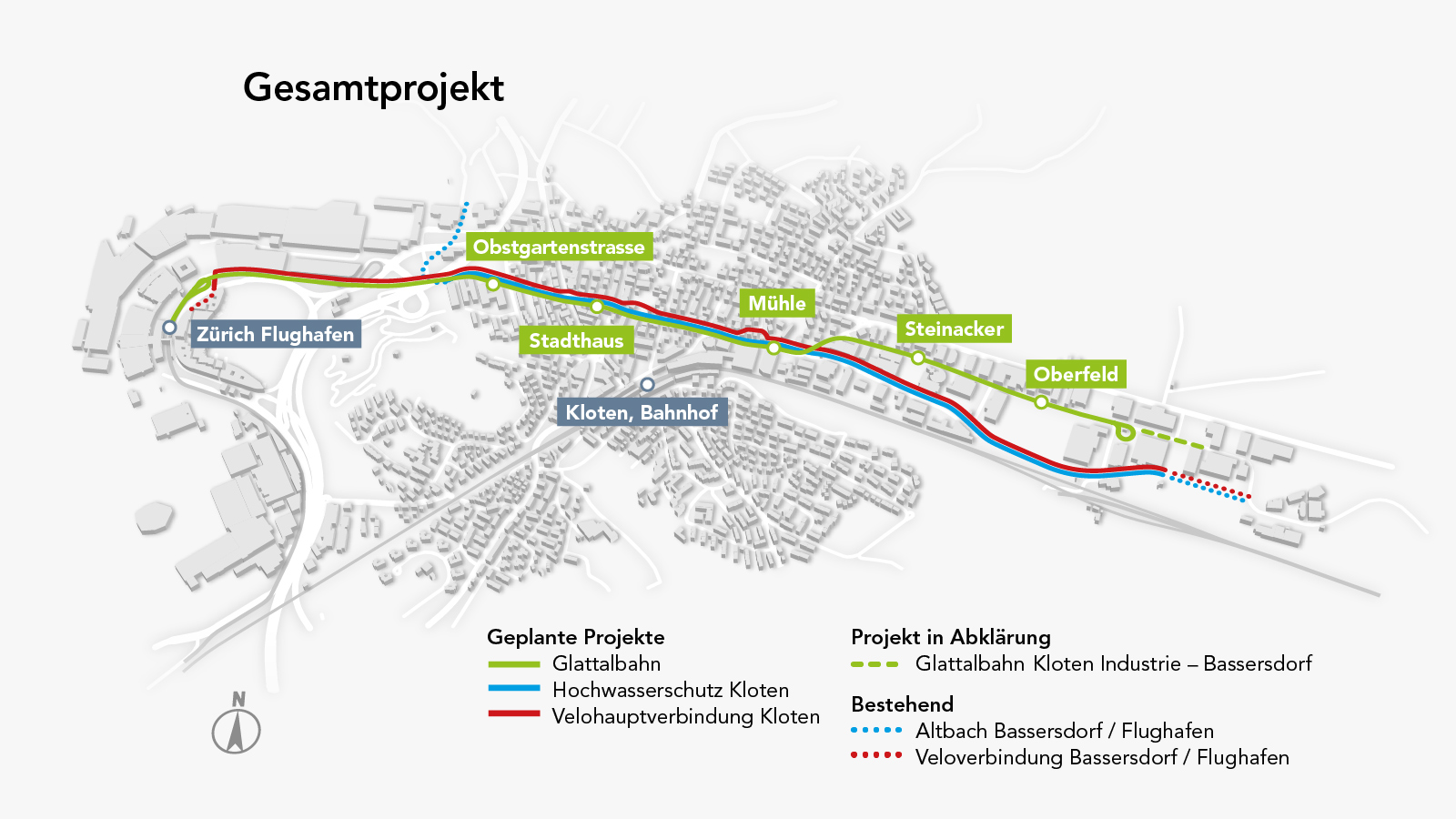 Gesamtprojekt Glattalbahn-Verlängerung Kloten Lageplan