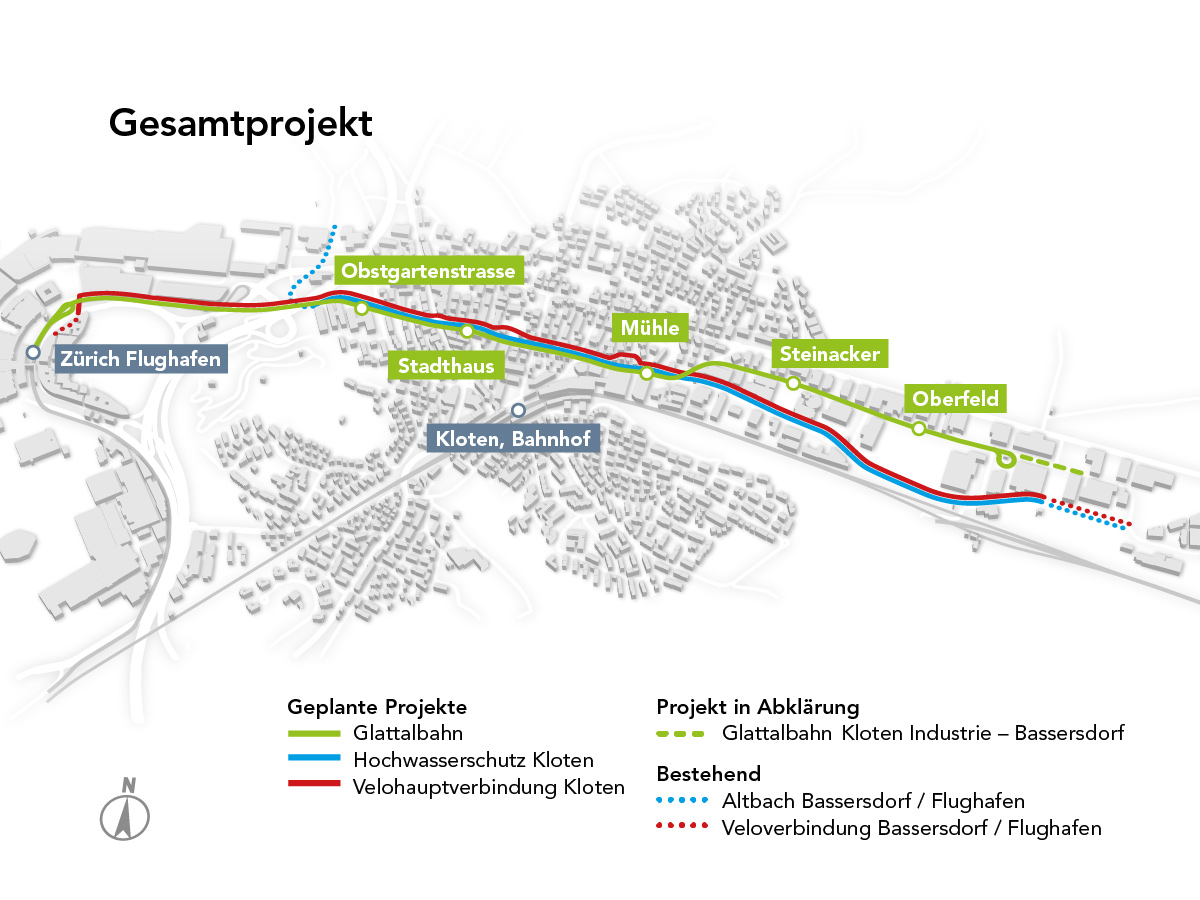 Gesamtprojekt Glattalbahn-Verlängerung Kloten Lageplan